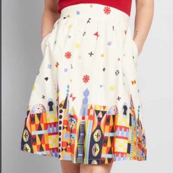 ModCloth A Line Skirt It’s A Small World Pattern Lined w Pockets XL - Picture 1 of 10